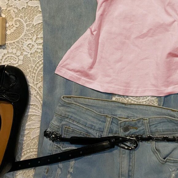 Original Vintage Romantic Rose Embroidery Pink Short Sleeve T-Shirt Women - Picture 4 of 4